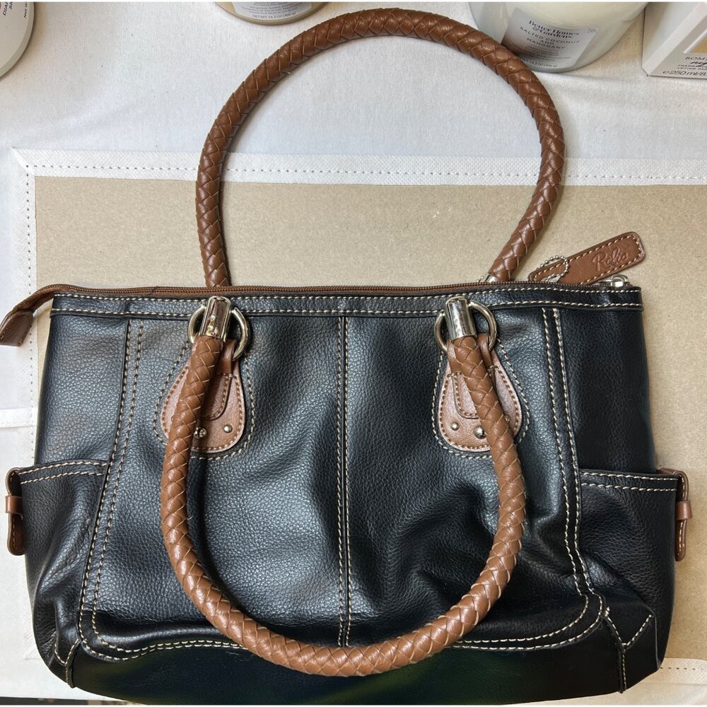 Relic Black & Brown Handbag With Leather Braided Handles Very Clean